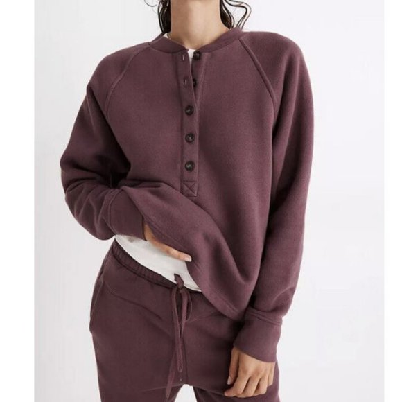 Madewell Sweaters - Madewell Women's Purple Henley Soft Cozy Sweatshirt XS
